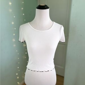 Forever 21 White Ribbed Crop Tee